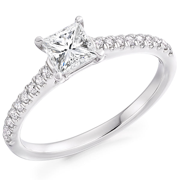 Solitaire with Diamond Set Shoulders Princess Cut Engagement Ring, 0.50ct