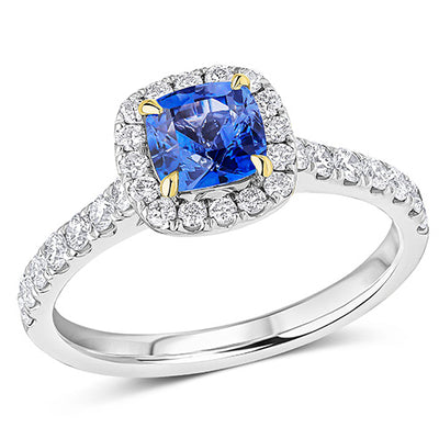 Cluster Halo Sapphire & Diamond Engagement Ring, 0.35ct