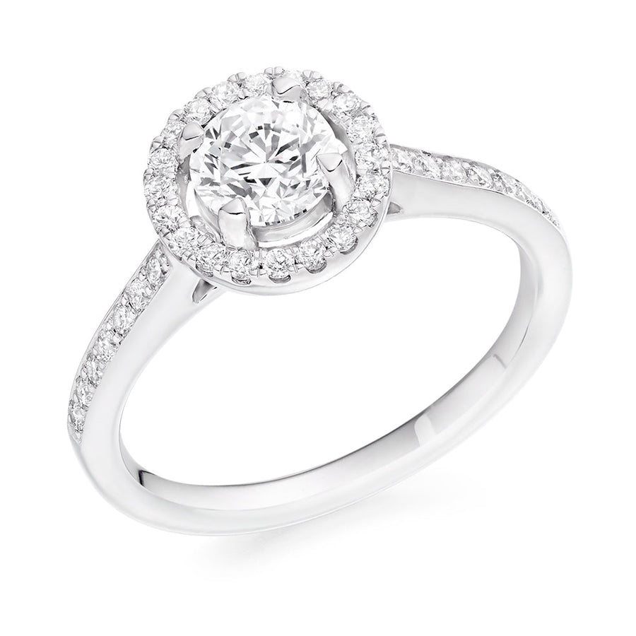 Pavé-Shoulder Halo Round-Brilliant Engagement Ring, 0.5ct