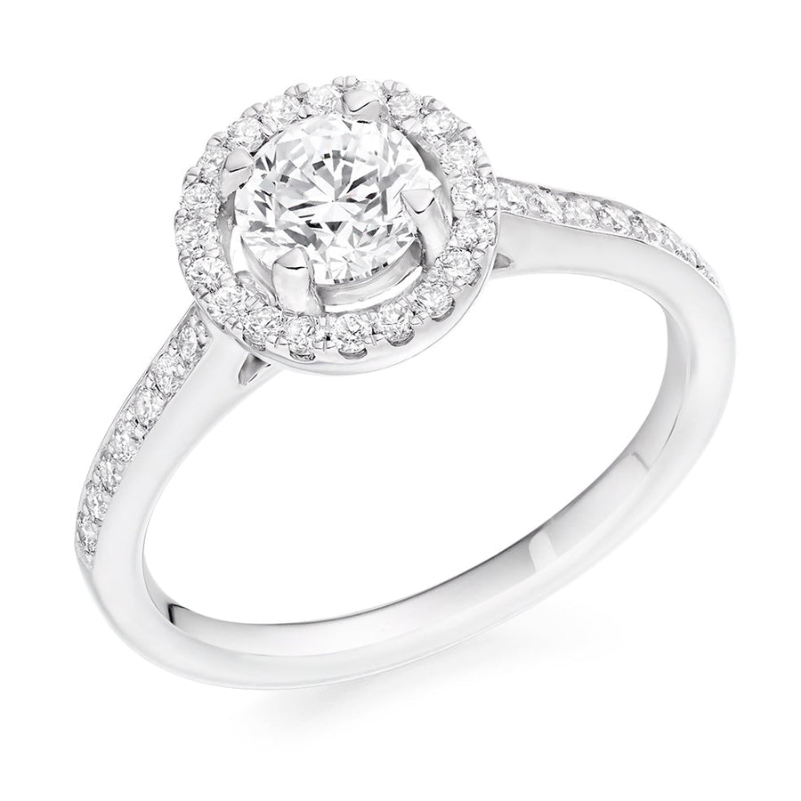 Pavé-Shoulder Halo Round-Brilliant Engagement Ring, 0.75ct