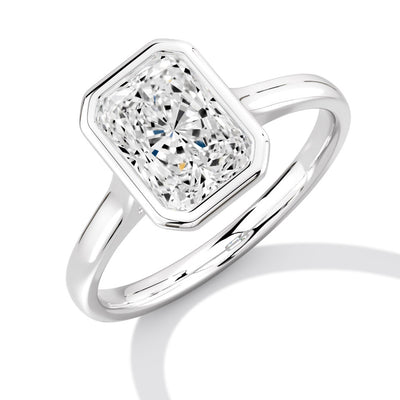 Bezel Set, Solitaire with Plain Shoulders Radiant Cut Engagement Ring, 1.50ct