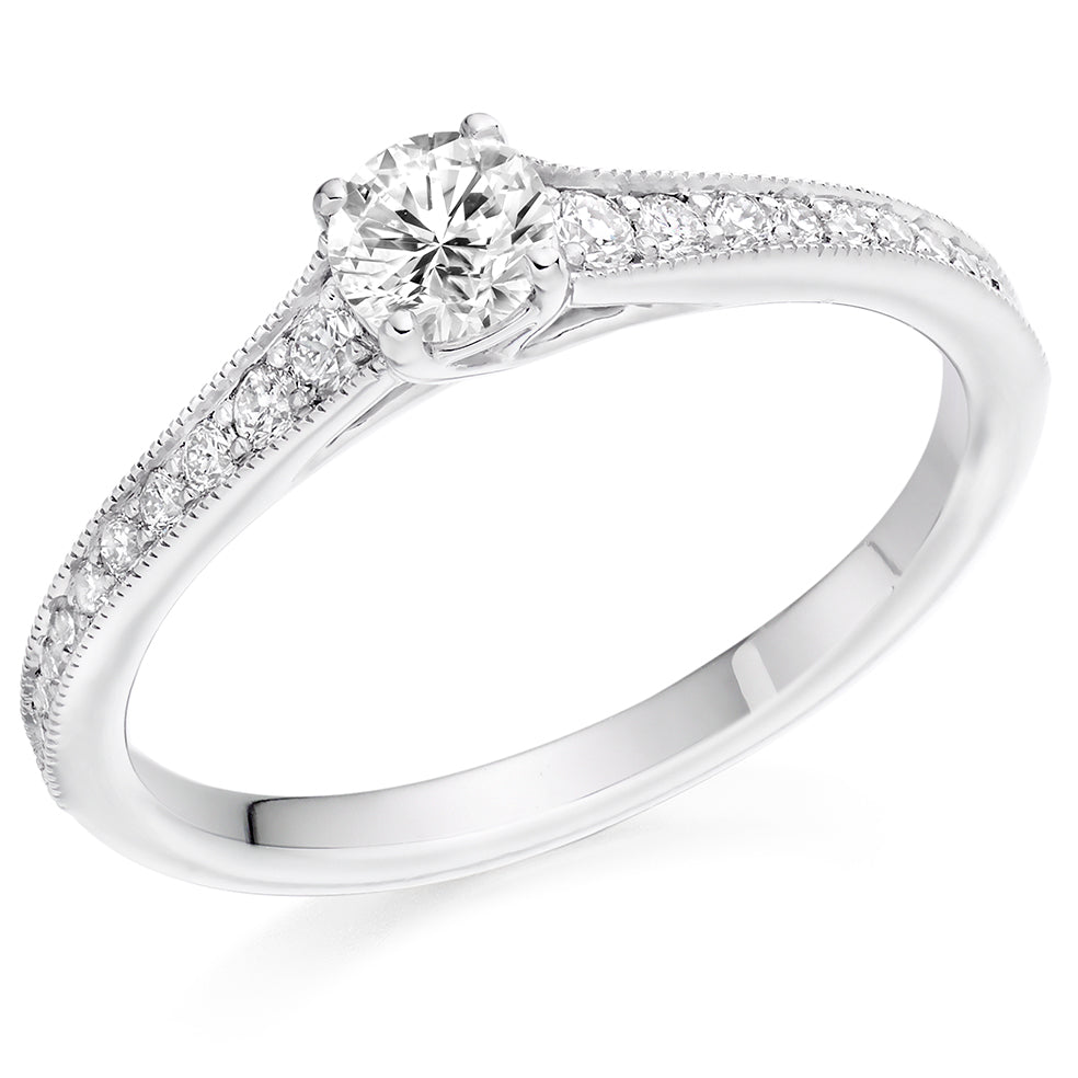 Solitaire with Diamond Set Shoulders Round Brilliant Engagement Ring, 0.25ct