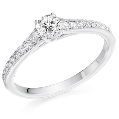 Solitaire with Diamond Set Shoulders Round Brilliant Engagement Ring, 0.25ct