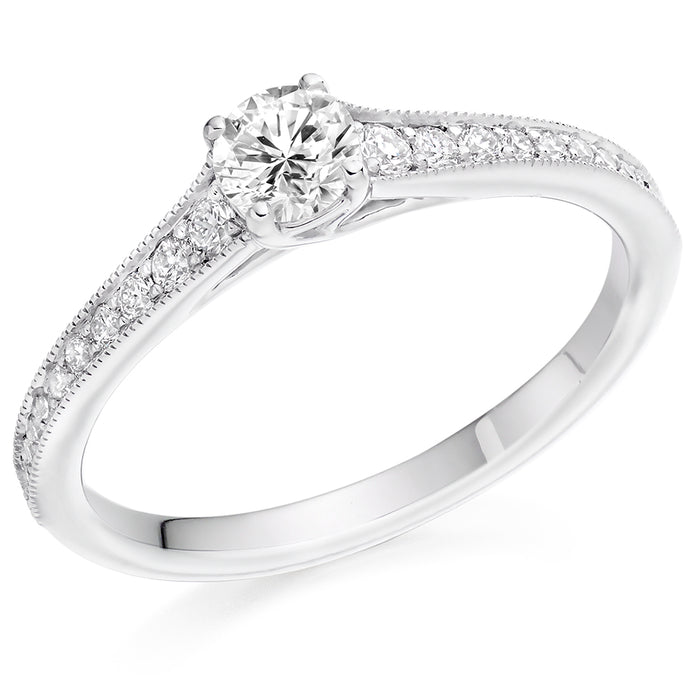 Solitaire with Diamond Set Shoulders Round Brilliant Engagement Ring, 0.25ct
