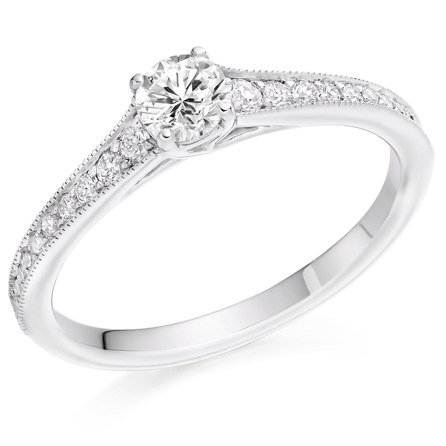 Solitaire with Diamond Set Shoulders Round Brilliant Engagement Ring, 0.25ct