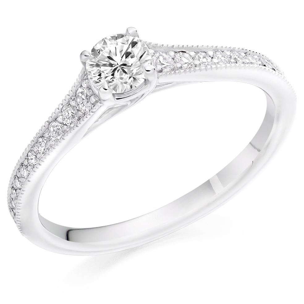 Solitaire with Diamond Set Shoulders Round Brilliant Engagement Ring, 0.33ct