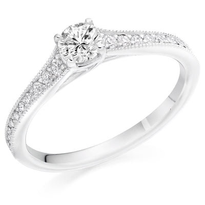 Solitaire with Diamond Set Shoulders Round Brilliant Engagement Ring, 0.33ct