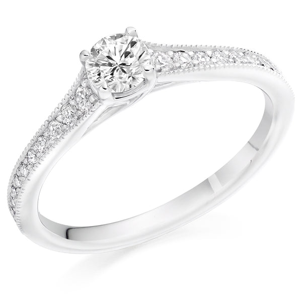 Solitaire with Diamond Set Shoulders Round Brilliant Engagement Ring, 0.33ct