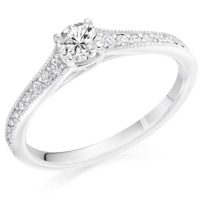 Solitaire with Diamond Set Shoulders Round Brilliant Engagement Ring, 0.33ct