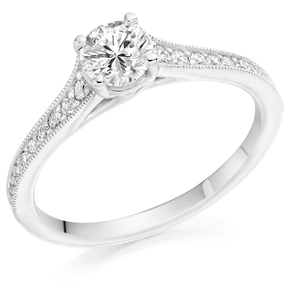 Solitaire with Diamond Set Shoulders Round Brilliant Engagement Ring, 0.50ct