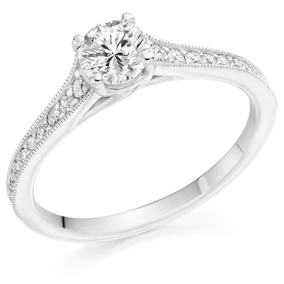Solitaire with Diamond Set Shoulders Round Brilliant Engagement Ring, 0.50ct