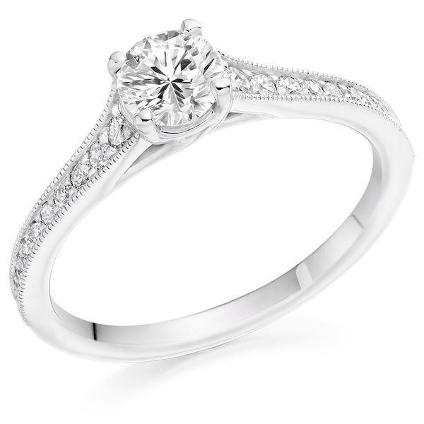 Solitaire with Diamond Set Shoulders Round Brilliant Engagement Ring, 0.50ct