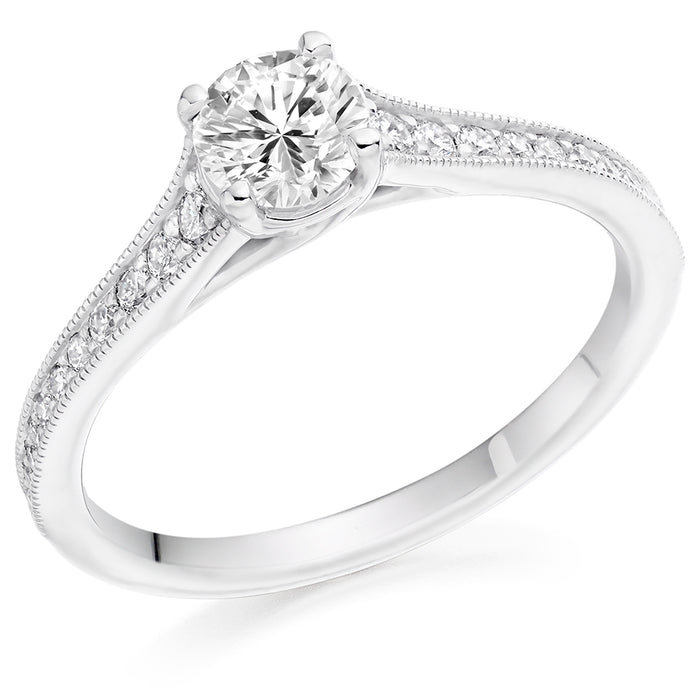 Solitaire with Diamond Set Shoulders Round Brilliant Engagement Ring, 0.50ct