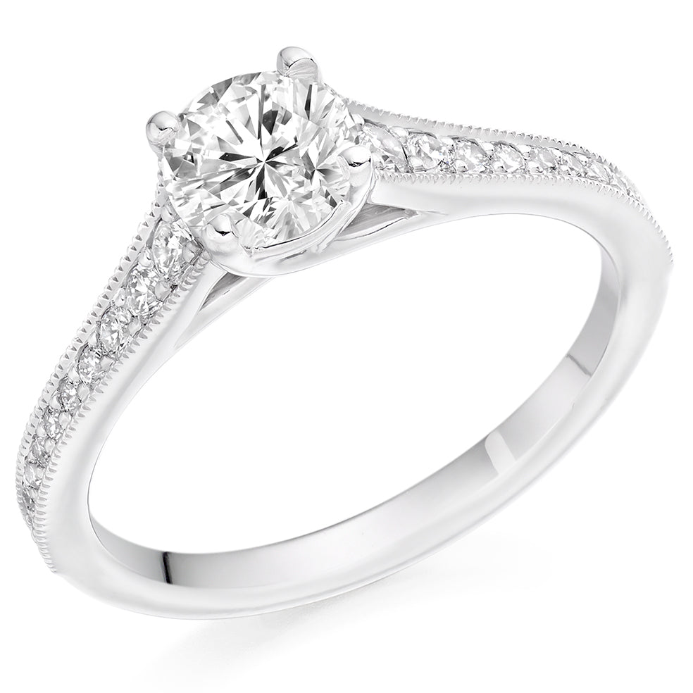 Solitaire with Diamond Set Shoulders Round Brilliant Engagement Ring, 0.75ct