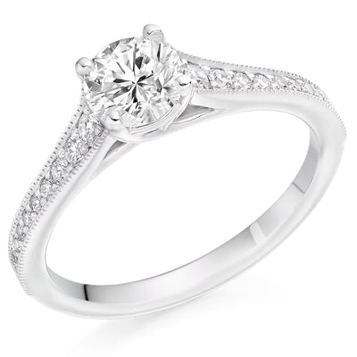 Solitaire with Diamond Set Shoulders Round Brilliant Engagement Ring, 0.75ct