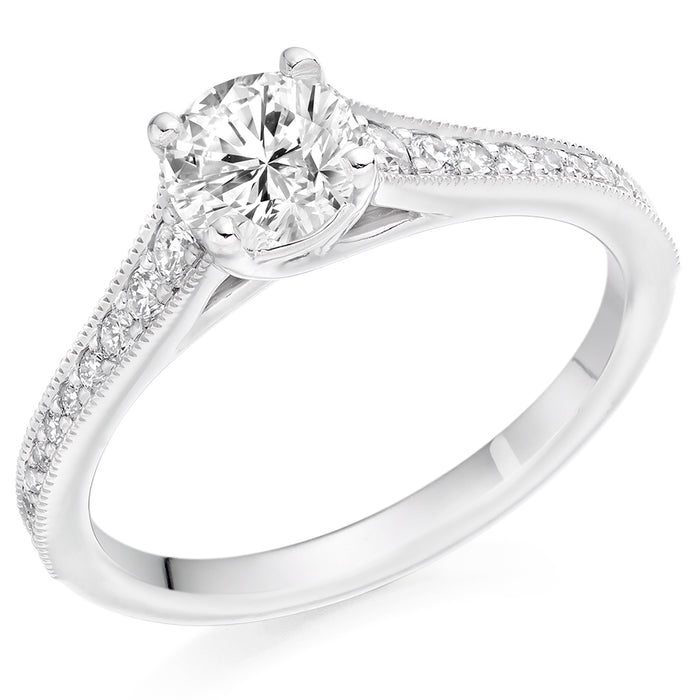 Solitaire with Diamond Set Shoulders Round Brilliant Engagement Ring, 0.75ct