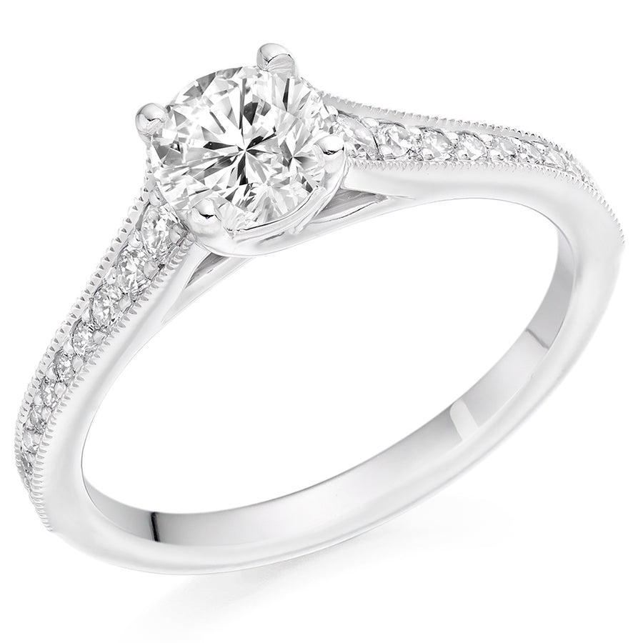 Solitaire with Diamond Set Shoulders Round Brilliant Engagement Ring, 0.75ct
