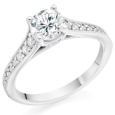Solitaire with Diamond Set Shoulders Round Brilliant Engagement Ring, 0.90ct