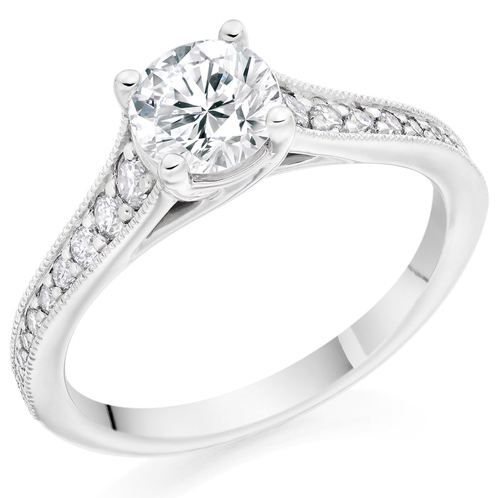 Solitaire with Diamond Set Shoulders Round Brilliant Engagement Ring, 0.90ct
