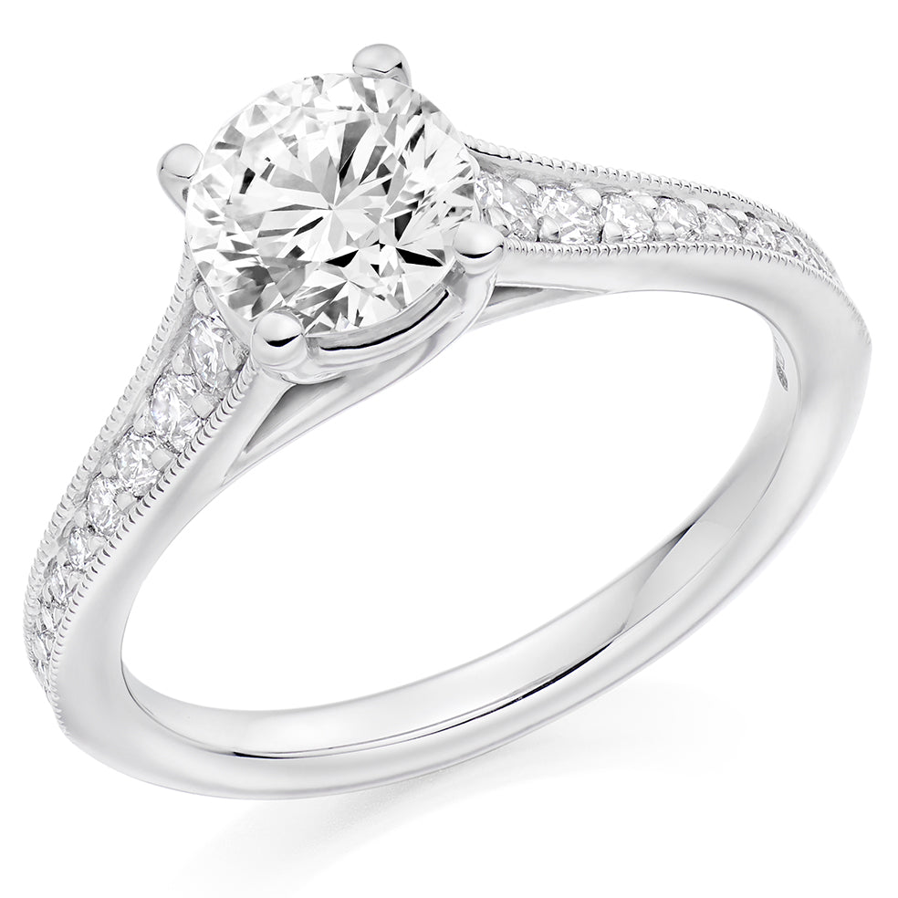 Solitaire with Diamond Set Shoulders Round Brilliant Engagement Ring, 1.00ct