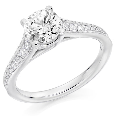 Solitaire with Diamond Set Shoulders Round Brilliant Engagement Ring, 1.00ct
