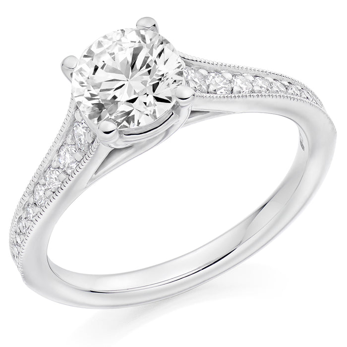 Solitaire with Diamond Set Shoulders Round Brilliant Engagement Ring, 1.00ct