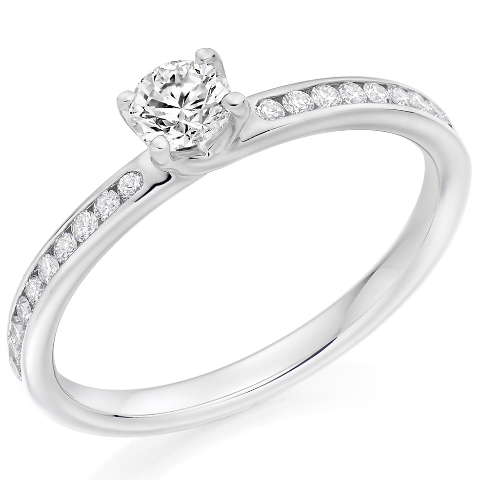 Solitaire with Diamond Set Shoulders Round Brilliant Engagement Ring, 0.25ct