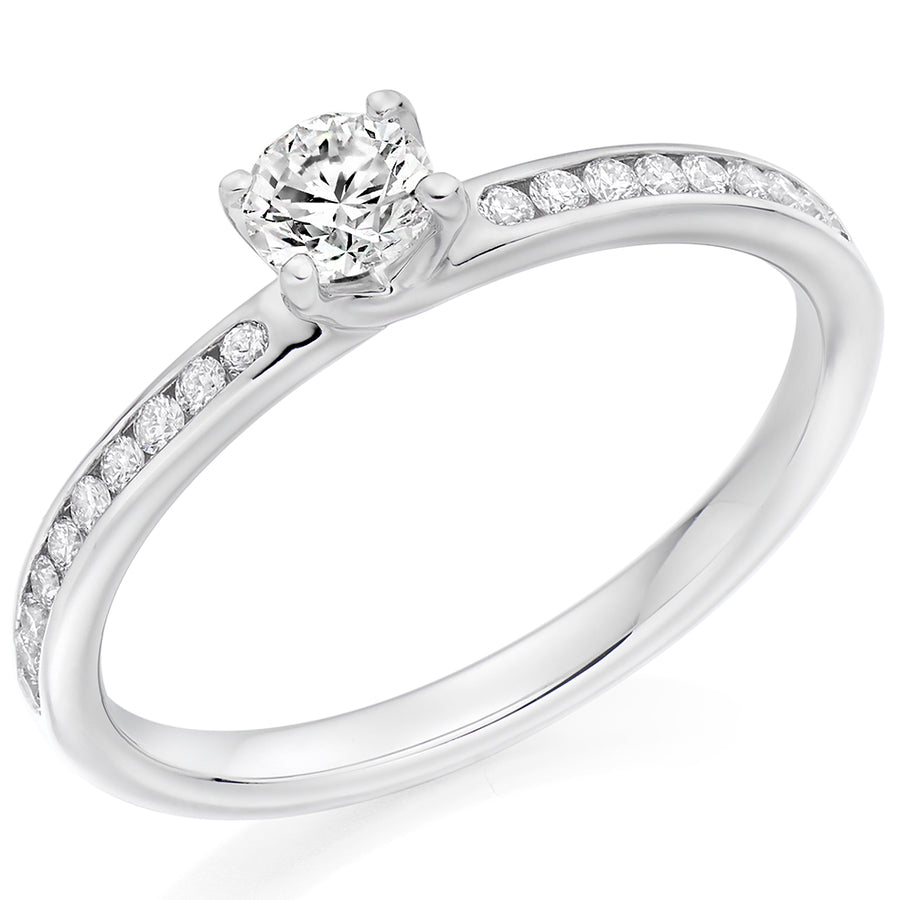 Solitaire with Diamond Set Shoulders Round Brilliant Engagement Ring, 0.25ct