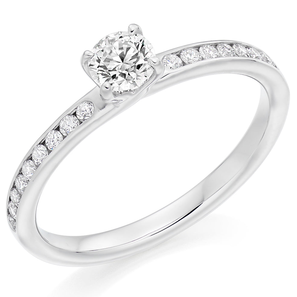 Solitaire with Diamond Set Shoulders Round Brilliant Engagement Ring, 0.33ct