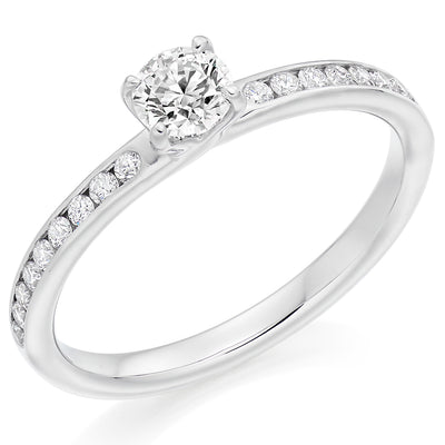 Solitaire with Diamond Set Shoulders Round Brilliant Engagement Ring, 0.33ct