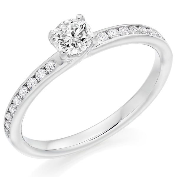 Solitaire with Diamond Set Shoulders Round Brilliant Engagement Ring, 0.33ct