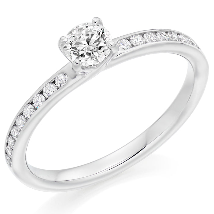Solitaire with Diamond Set Shoulders Round Brilliant Engagement Ring, 0.33ct