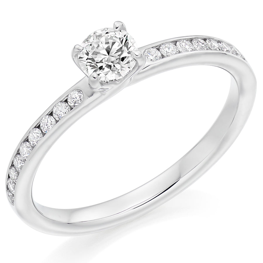 Solitaire with Diamond Set Shoulders Round Brilliant Engagement Ring, 0.33ct
