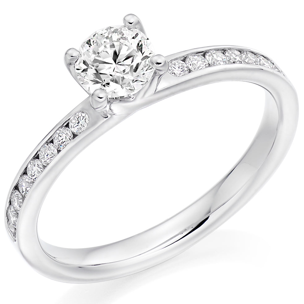 Solitaire with Diamond Set Shoulders Round Brilliant Engagement Ring, 0.50ct