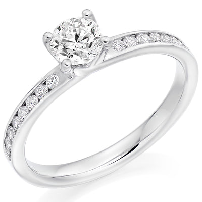 Solitaire with Diamond Set Shoulders Round Brilliant Engagement Ring, 0.50ct