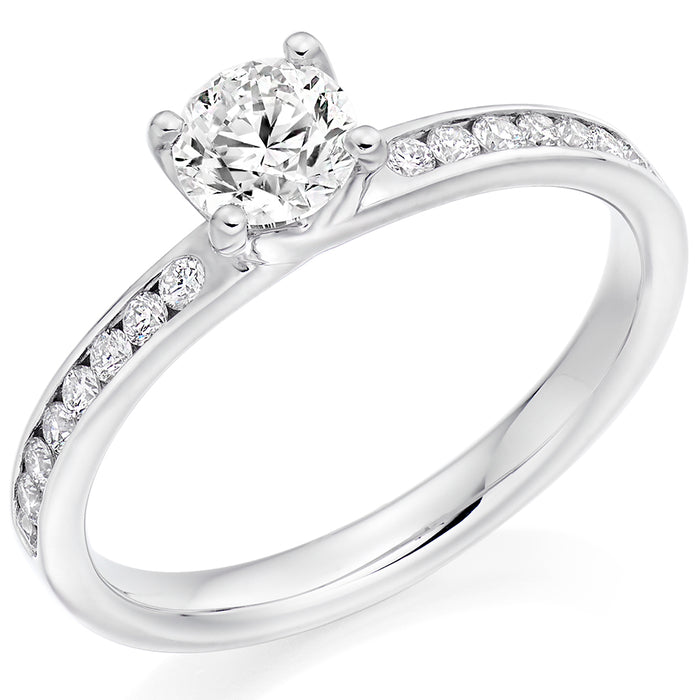Solitaire with Diamond Set Shoulders Round Brilliant Engagement Ring, 0.50ct