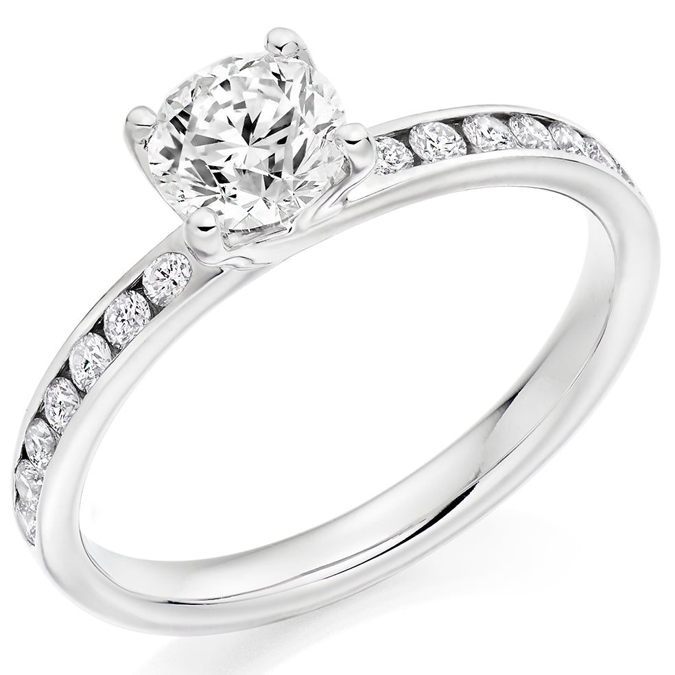 Solitaire with Diamond Set Shoulders Round Brilliant Engagement Ring, 0.75ct