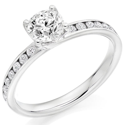 Solitaire with Diamond Set Shoulders Round Brilliant Engagement Ring, 0.75ct