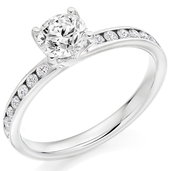 Solitaire with Diamond Set Shoulders Round Brilliant Engagement Ring, 0.75ct