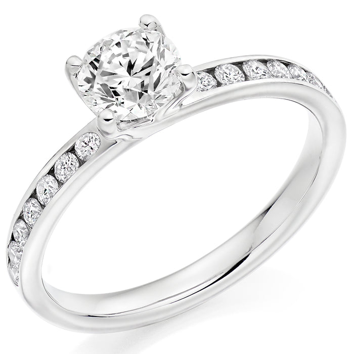 Solitaire with Diamond Set Shoulders Round Brilliant Engagement Ring, 0.75ct