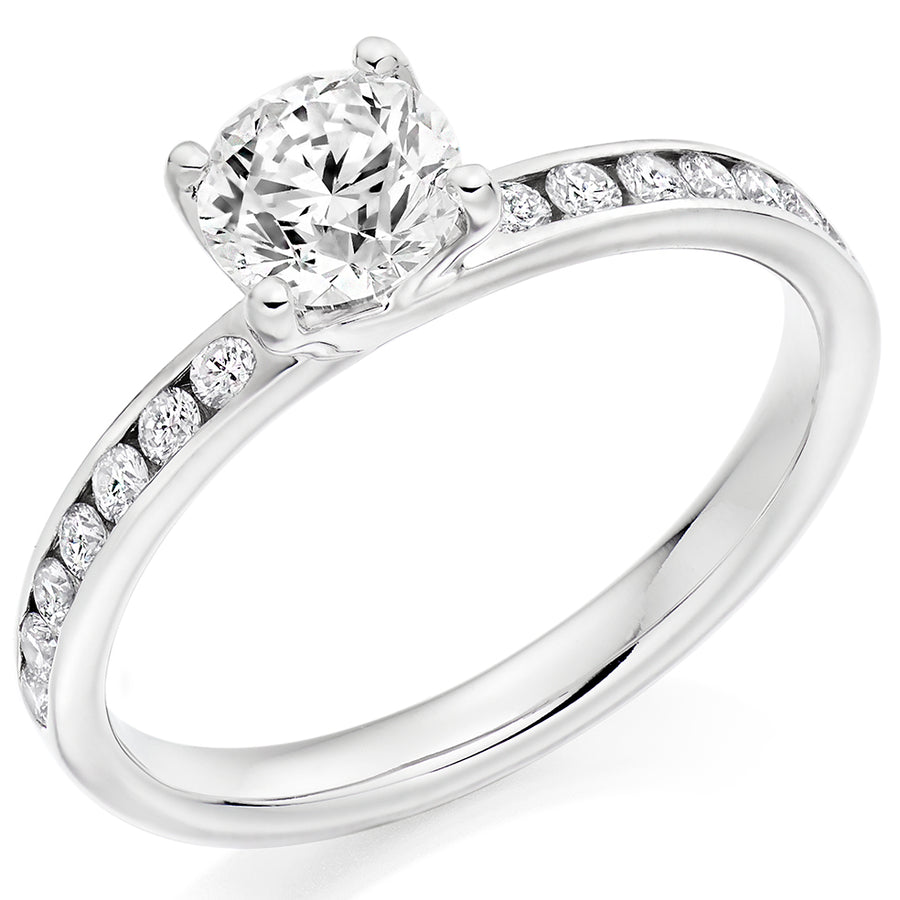 Solitaire with Diamond Set Shoulders Round Brilliant Engagement Ring, 0.75ct