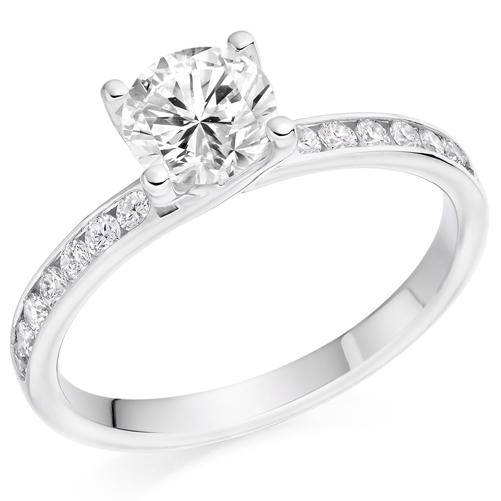 Solitaire with Diamond Set Shoulders Round Brilliant Engagement Ring, 0.90ct
