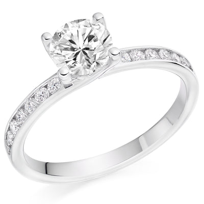 Solitaire with Diamond Set Shoulders Round Brilliant Engagement Ring, 0.90ct