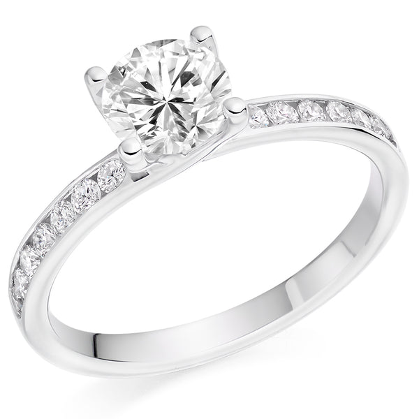 Solitaire with Diamond Set Shoulders Round Brilliant Engagement Ring, 0.90ct