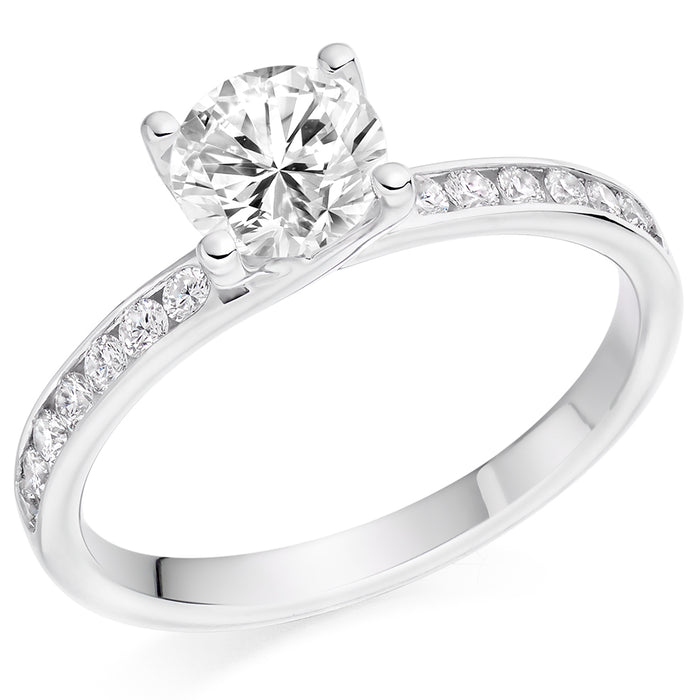 Solitaire with Diamond Set Shoulders Round Brilliant Engagement Ring, 0.90ct