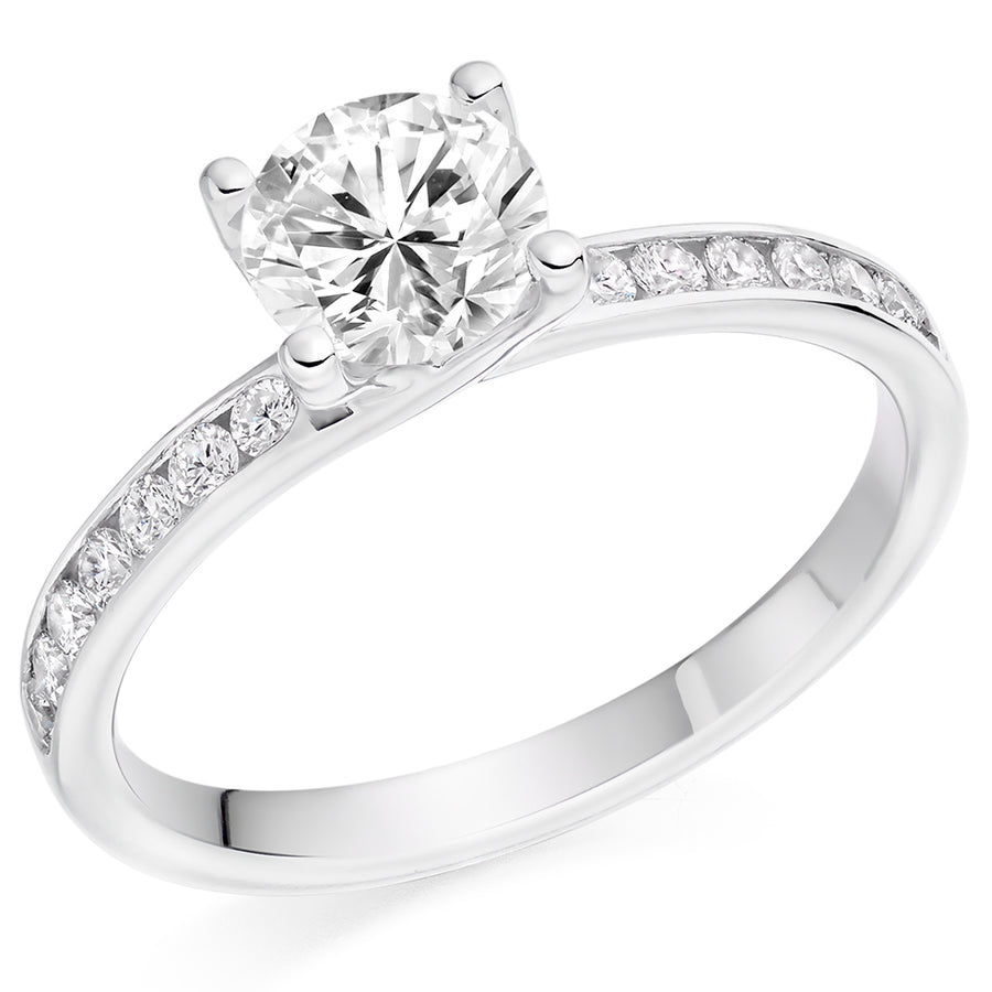 Solitaire with Diamond Set Shoulders Round Brilliant Engagement Ring, 0.90ct