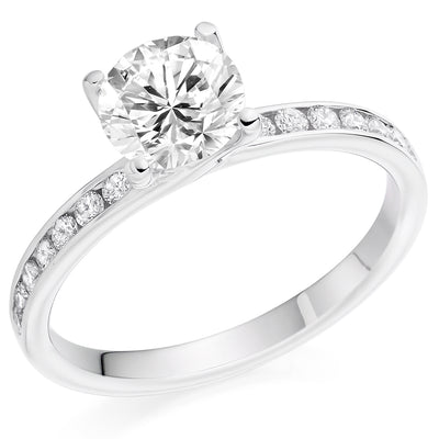 Solitaire with Diamond Set Shoulders Round Brilliant Engagement Ring, 1.00ct
