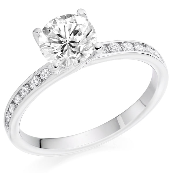 Solitaire with Diamond Set Shoulders Round Brilliant Engagement Ring, 1.00ct