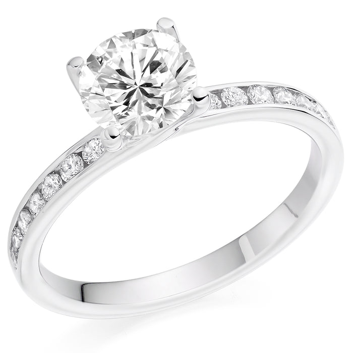 Solitaire with Diamond Set Shoulders Round Brilliant Engagement Ring, 1.00ct