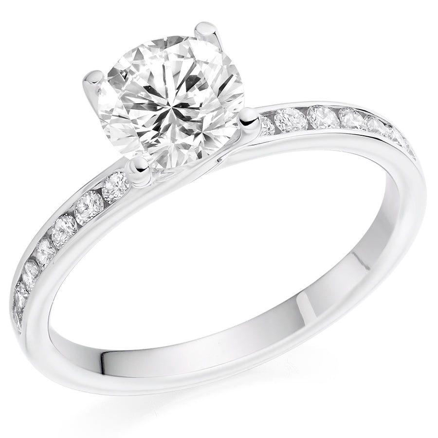 Solitaire with Diamond Set Shoulders Round Brilliant Engagement Ring, 1.00ct